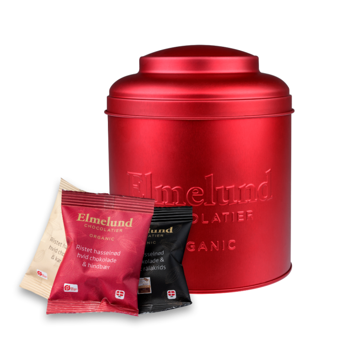 Rød tin med Flowpakket Dragée