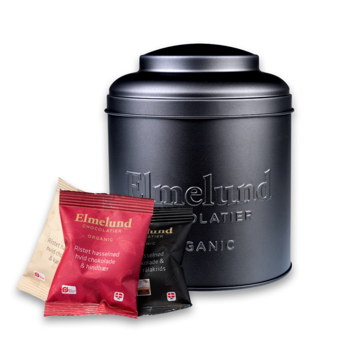 Sort tin med Flowpakket Dragée